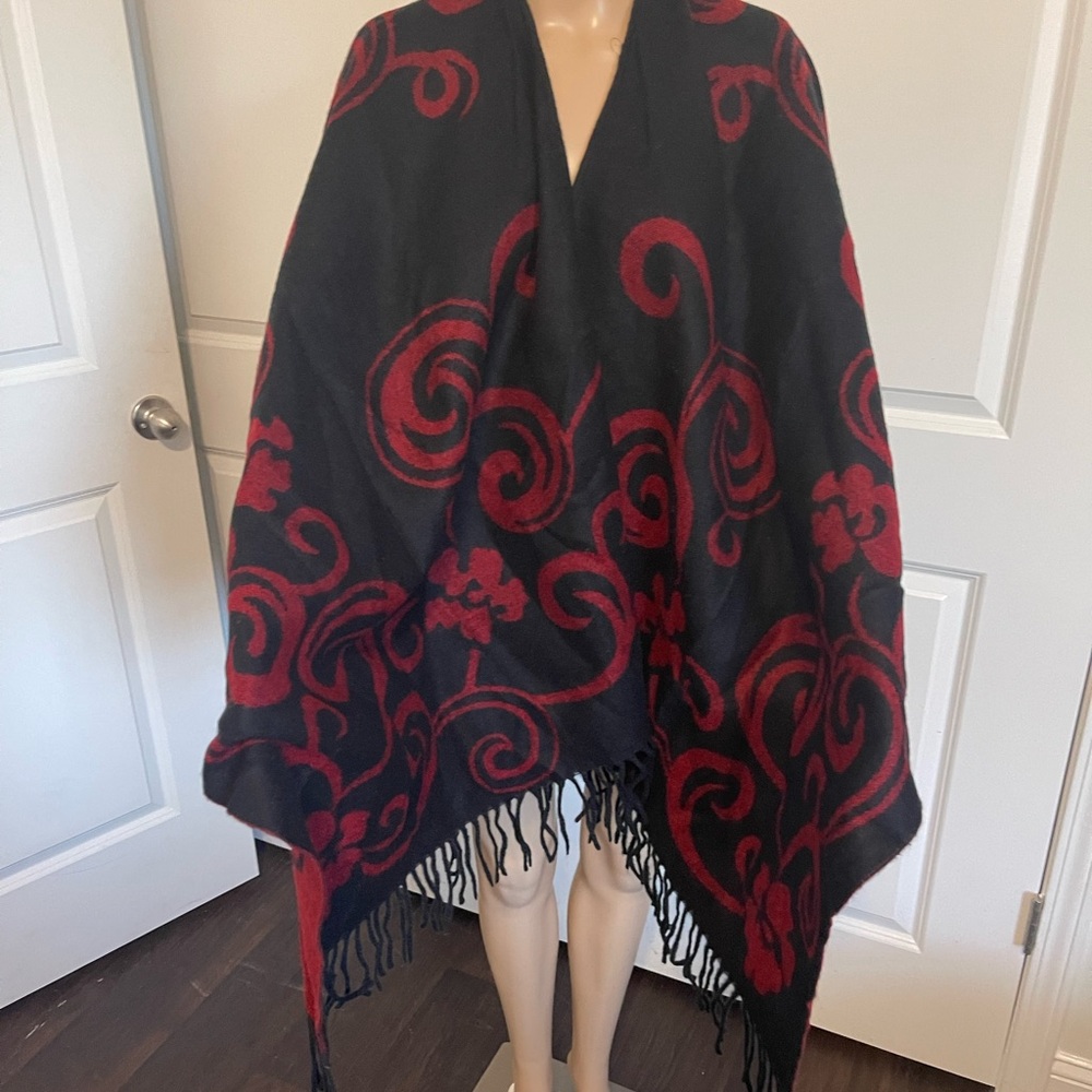 Elegant double sided Black and Red Scarf Wrap cashmere feel